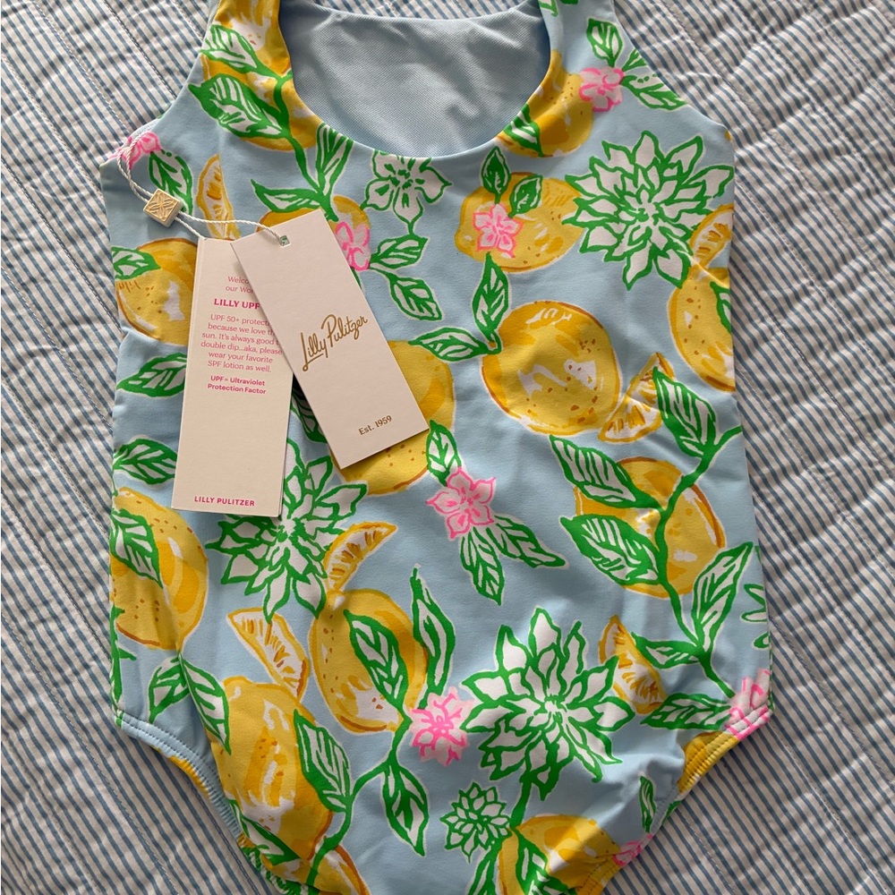 Lilly Pulitzer Kids' Citrus Floral One Piece - Blue, Yellow, Pink - Picture 2 of 6